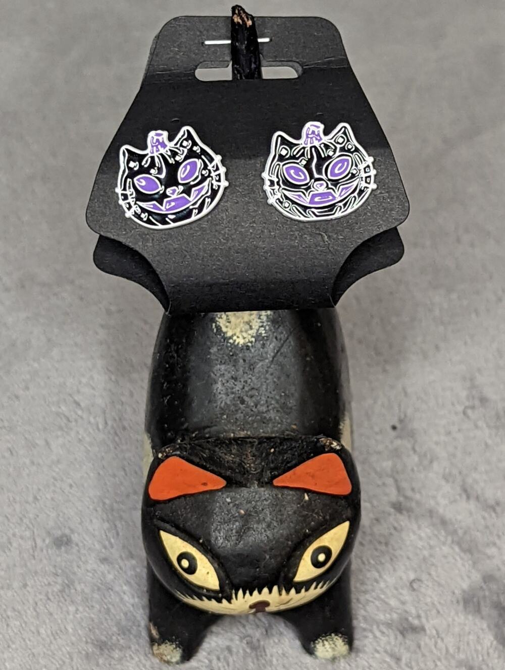NWT Black White & Purple Jack O Lantern Pumpkin Cat Hypoallergenic Post Earrings